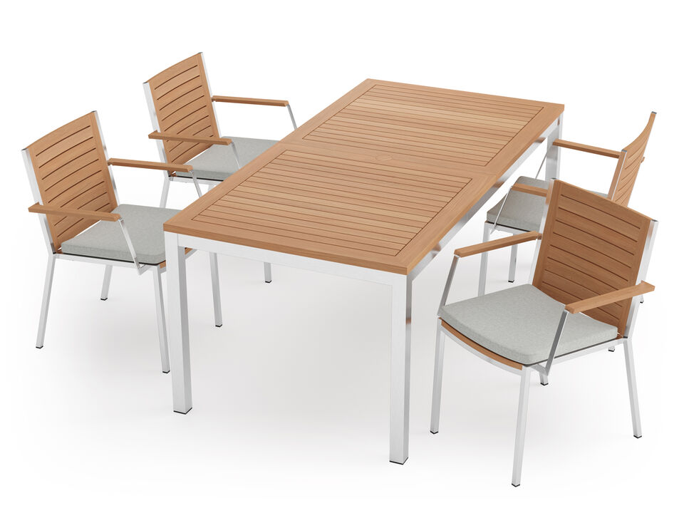 Monterey 4 Seater Dining Set with 72 in. Table - Aluminum and Teak