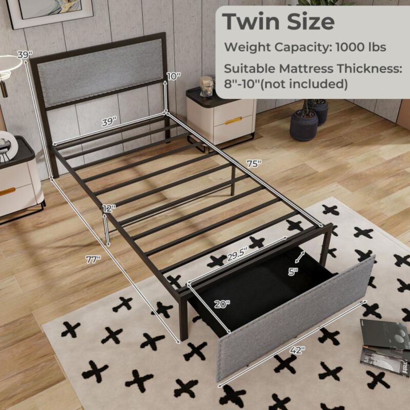 Hivvago Bed Frame with LED Lights Drawer and Metal Slats