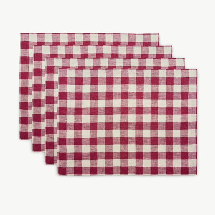 Solino Home 100% Pure Linen Placemats 14 x 19 Inch Set of 4 | Morgan Check