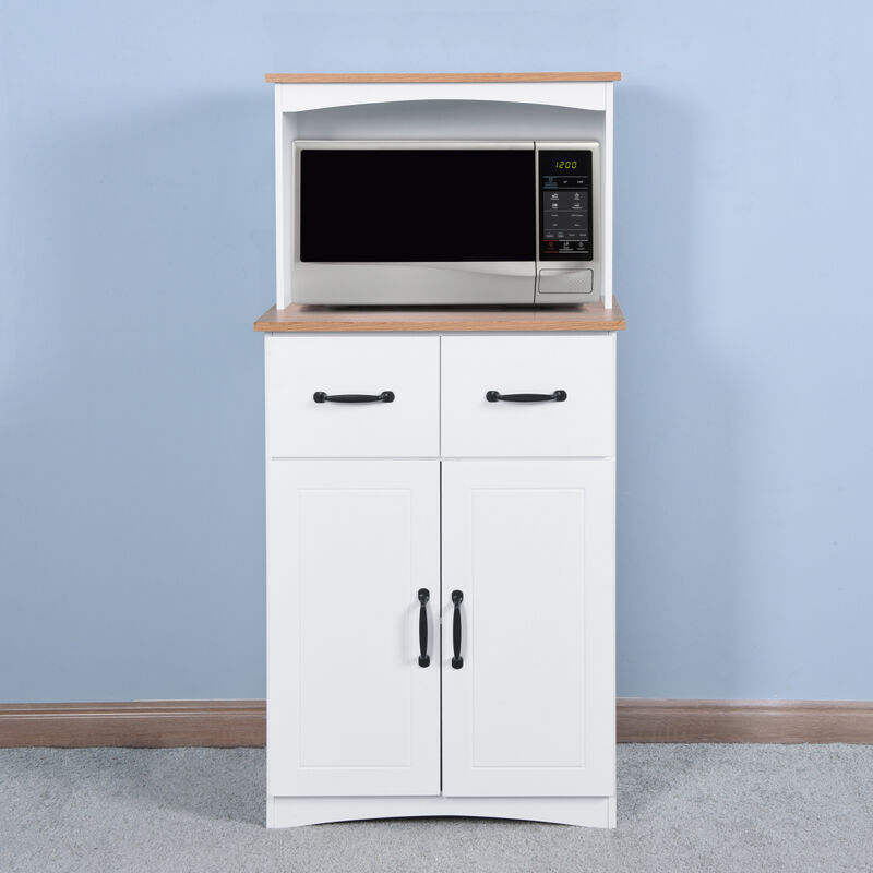 Wooden Kitchen Cabinet White Pantry Storage Microwave Cabinet With Storage Drawer