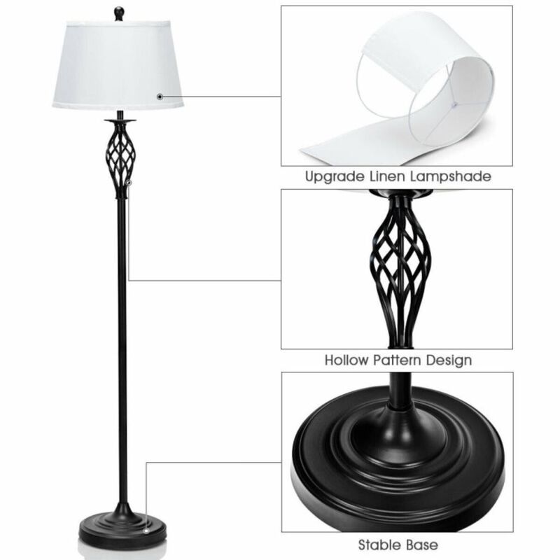 Hivvago 2 Table Lamps 1 Floor Lamp Set with Fabric Shades