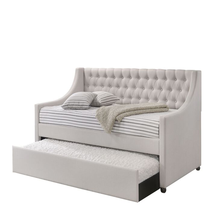 Fabric Twin Size Daybed with Button Tufted Back and Sloped Arms,Light Gray-Benzara