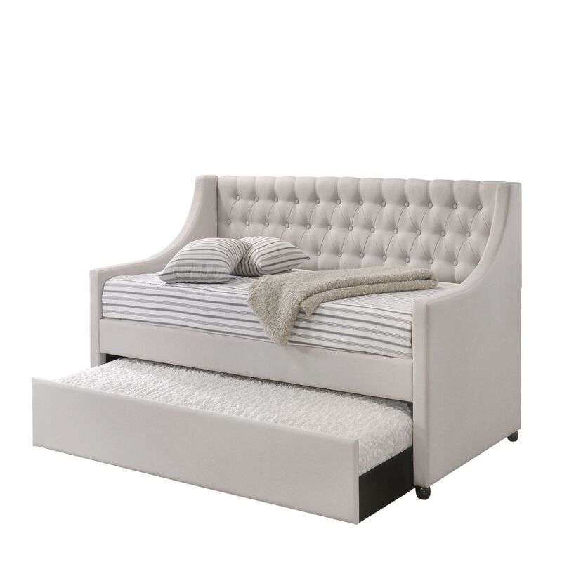 Fabric Twin Size Daybed with Button Tufted Back and Sloped Arms,Light Gray-Benzara