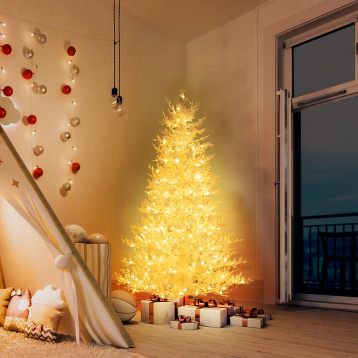 Hivvago 6 Feet Artificial Xmas Tree with 383 PE Branch Tips and 300 LED Lights