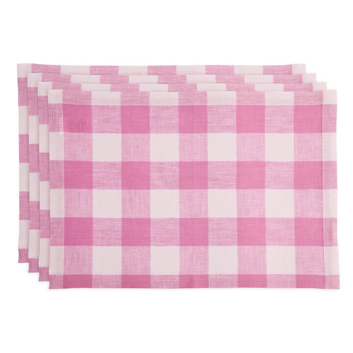 Solino Home 100% Pure Linen 14 x 19 Inch Placemats Set of 4 | Buffalo Check
