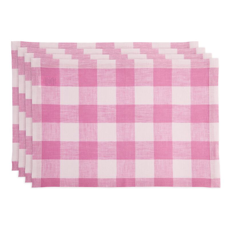 Solino Home 100% Pure Linen 14 x 19 Inch Placemats Set of 4 | Buffalo Check