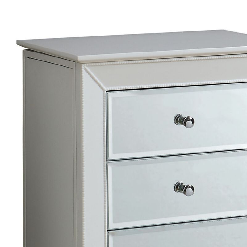 Wood Jewelry Armoire Having 6 Drawers with Mirror Front, White-Benzara