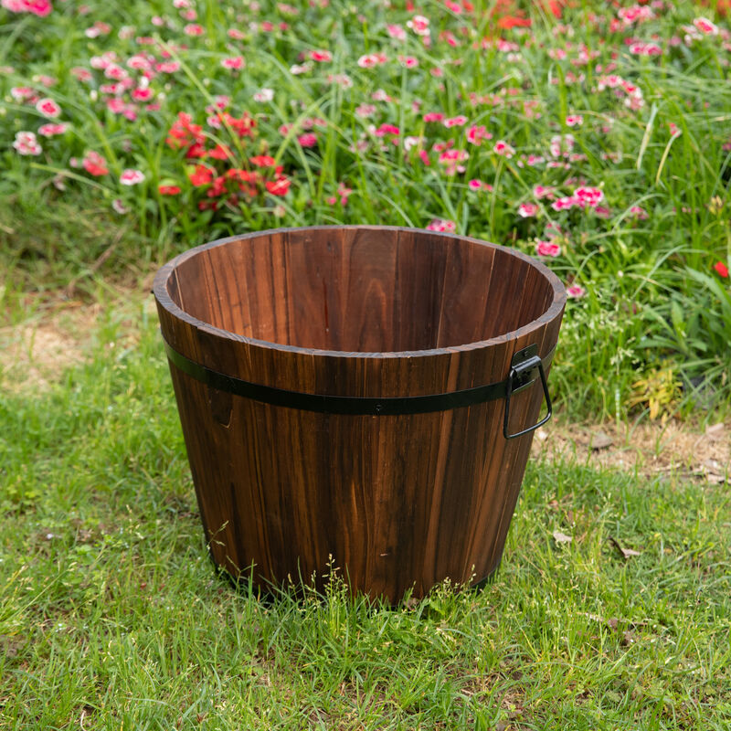 Wooden Whiskey Barrel Planters, Medium
