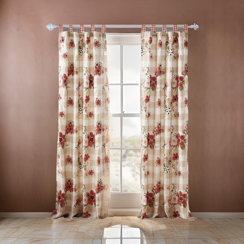 Lire 4 Piece Window Curtain Panel Set, Floral Print, Modern Multicolor - Benzara