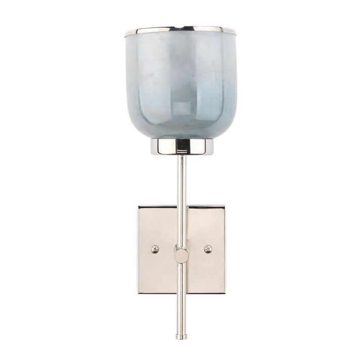Abi 18 Inch Wall Sconce, Hand Blown Glass in Smooth Metallic Gray, 40W-Benzara Abi 18 Inch Wall Sconce, Hand Blown Glass in Smooth Metallic Gray, 40W-Benzara