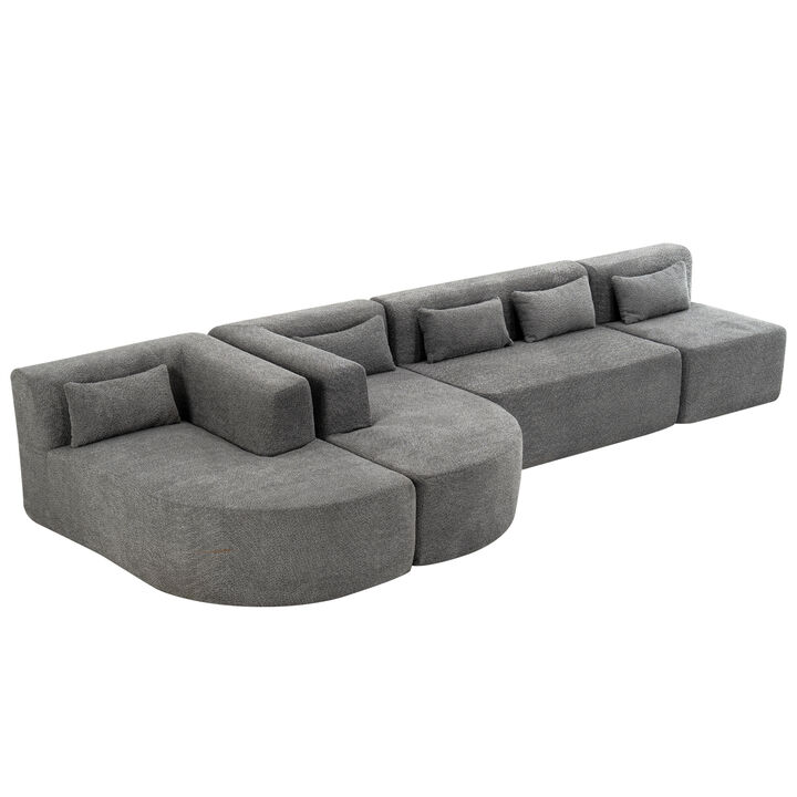 143.7" Upholstered Sofa Free-combined Sofa Couch with Two Chaise Lounge and Five Back Pillows for Living Room, Black