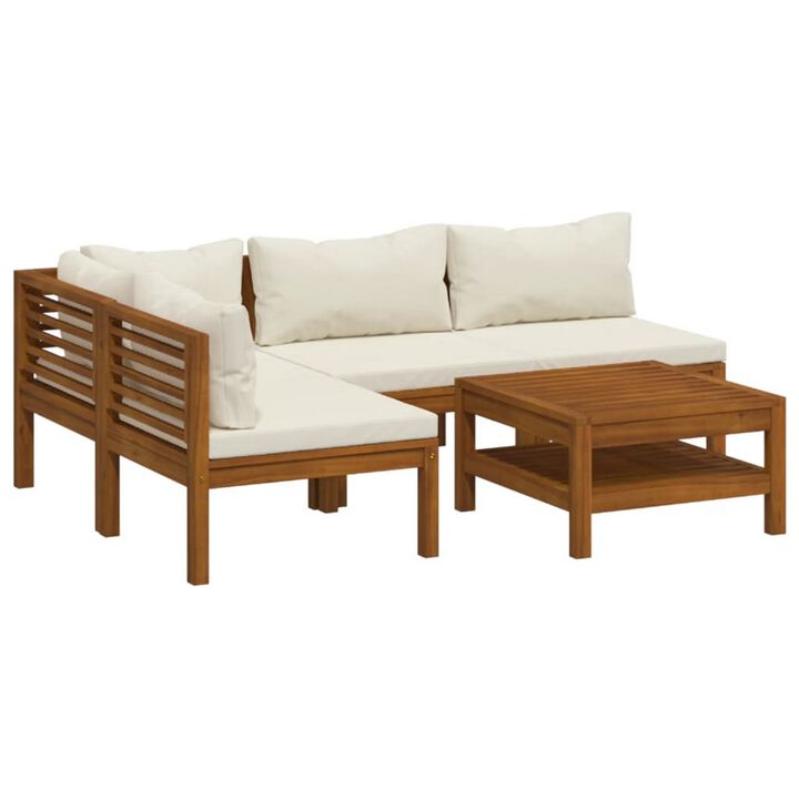 Lina 5pc Outdoor Modular Sofa and Coffee Table Set, Brown Acacia Wood - Benzara