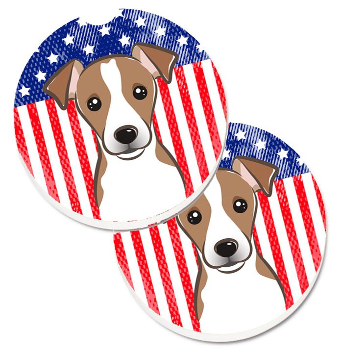 Caroline's Treasures American Flag & Jack Russell Terrier Set of 2 Cup Holder Car Coasters BB2190CARC, 2.56, Multicolor