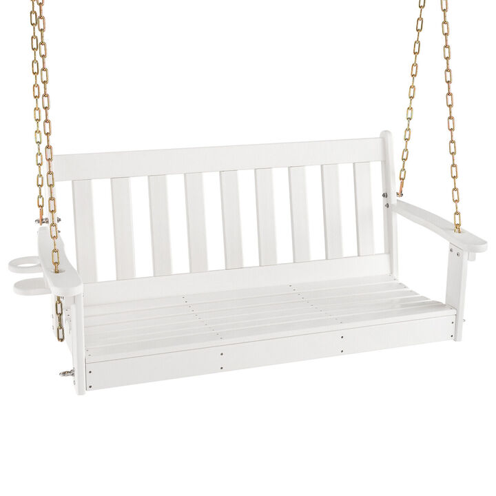 54 Inch HDPE Patio Porch Swing with Cup Holder-White 54 Inch HDPE Patio Porch Swing with Cup Holder-White