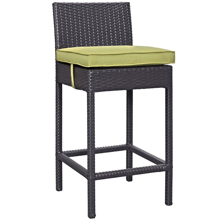 Modway Convene Wicker Rattan Outdoor Patio Bar Stool with Cushion in Espresso Peridot