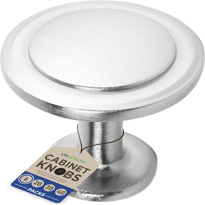 6pcs 1-1/4" Kitchen Cabinet Knobs - Rust-Proof, Brushed Nickel Finish, Modern Design, Strong Zinc Alloy