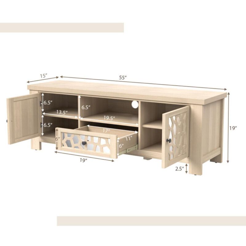 Hivvago 55 Inch Retro TV Stand Media Entertainment Center with Mirror Doors and Drawer