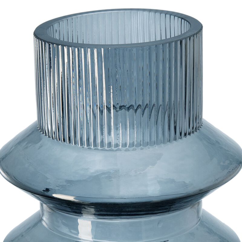 Rae Set of 2 Glass Vases, Tall Round Cylinders, Smokey Blue, Clear Finish-Benzara