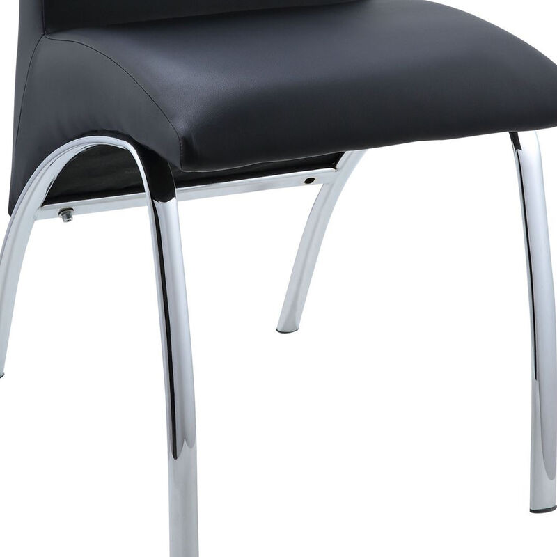 Leatherette Upholstered Side Chairs with Metal Base, Black and Silver, Set of Two-Benzara
