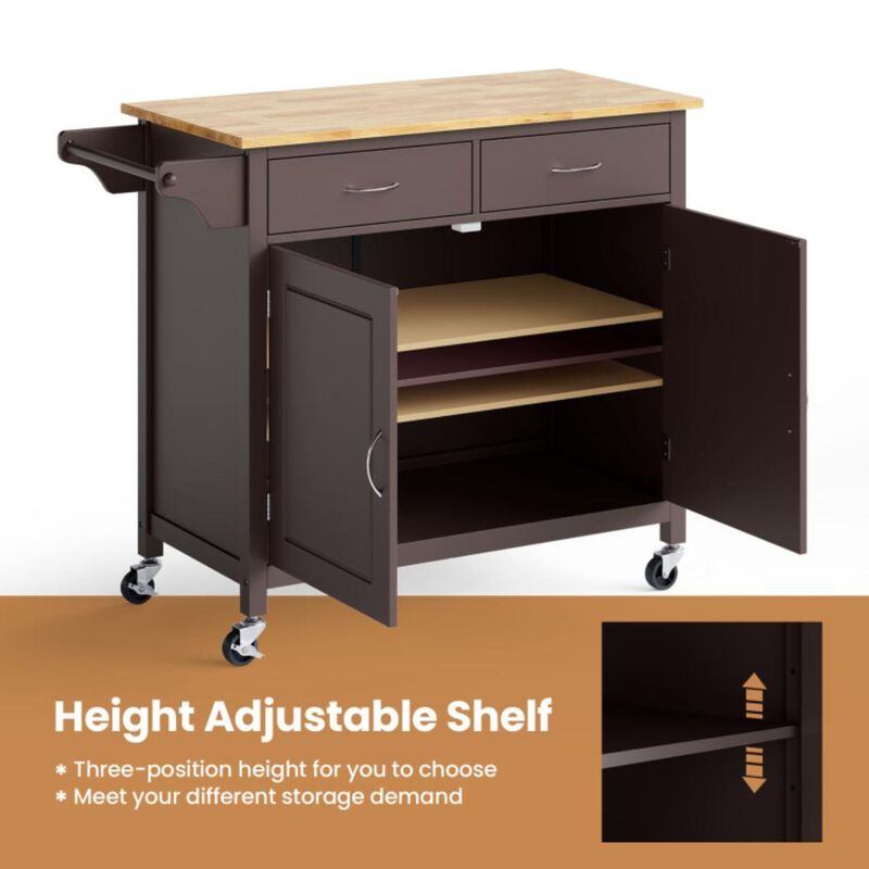 Hivvago Modern Rolling Kitchen Cart Island with Wooden Top