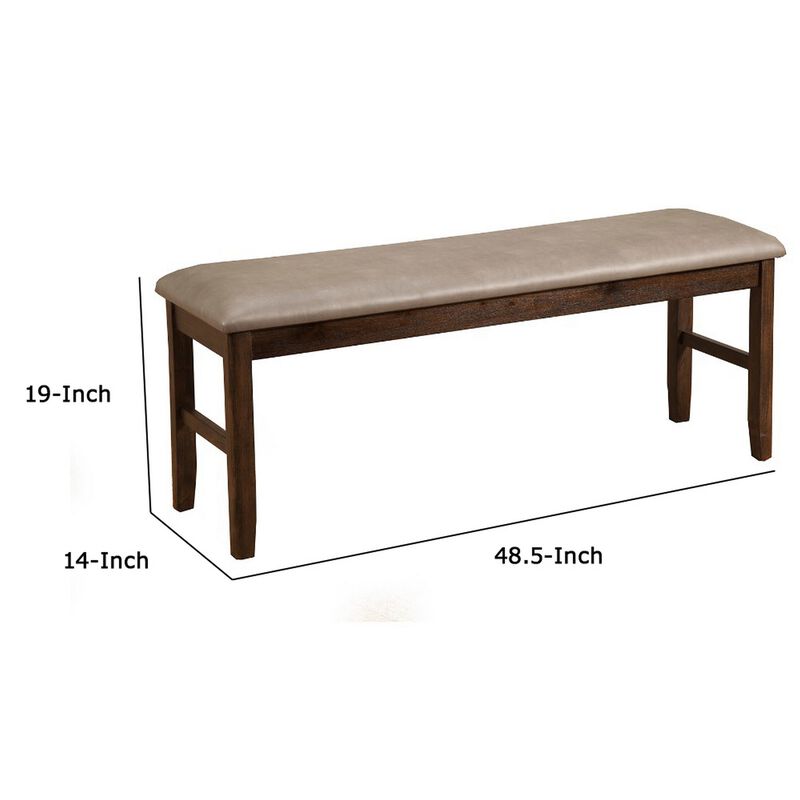 Rubberwood Dining Bench With Padded Upholstery Brown-Benzara