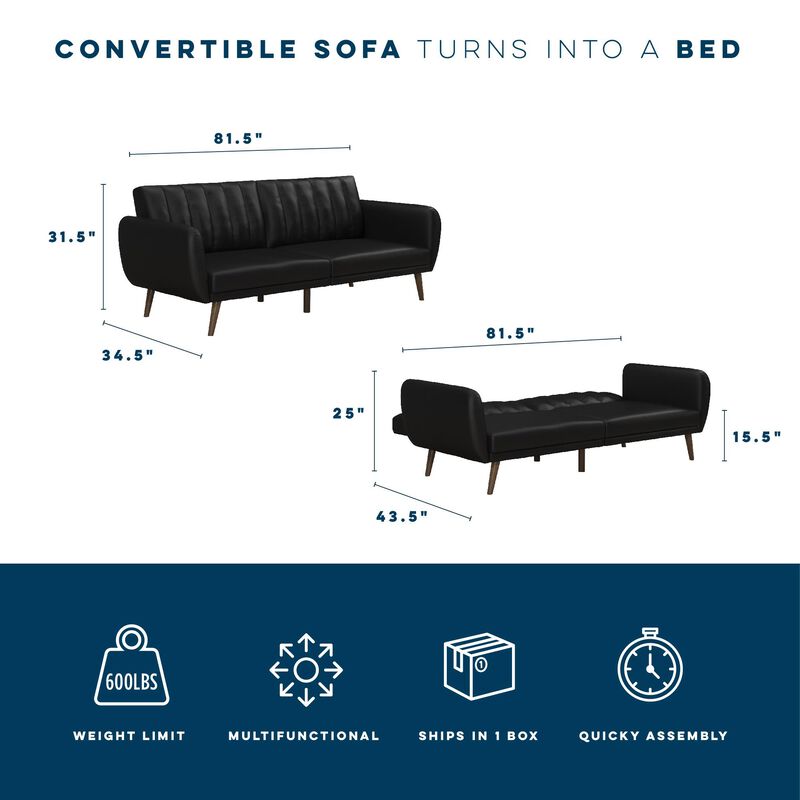 Novogratz Brittany Futon, Black Faux Leather