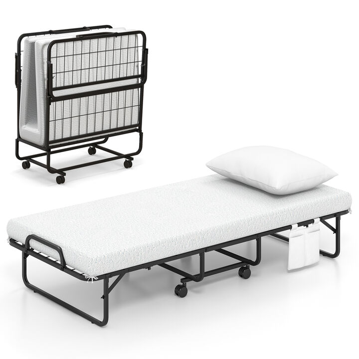 Twin Size Rollaway Guest Folding Bed with Pillow and Cover