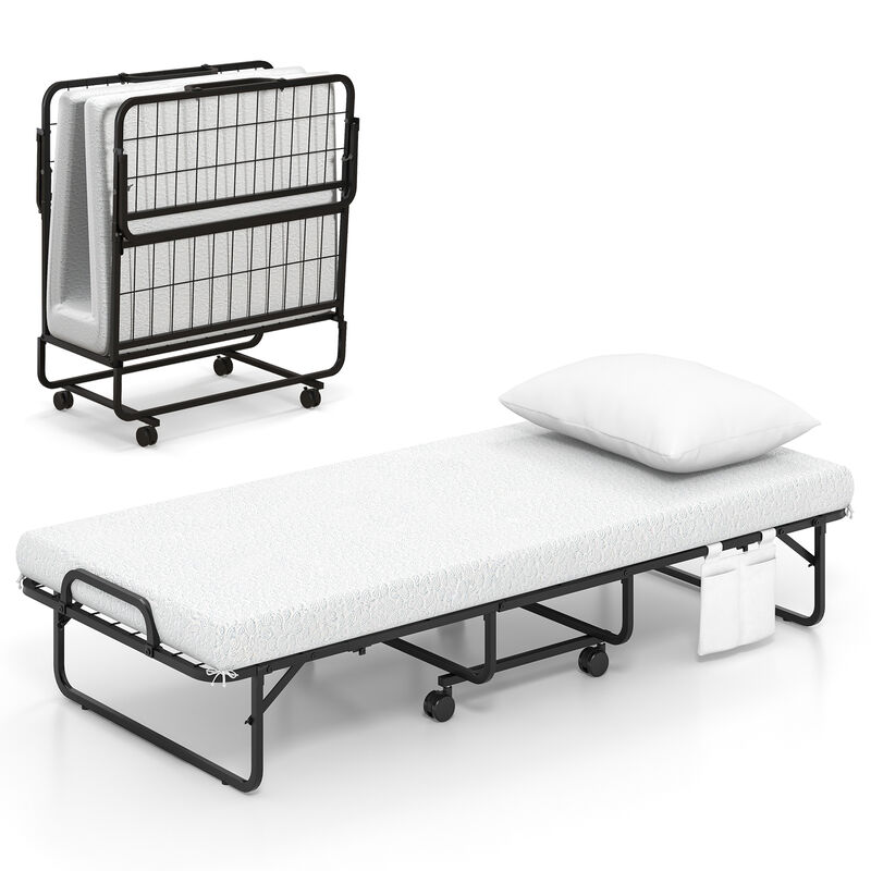 Twin Size Rollaway Guest Folding Bed with Pillow and Cover