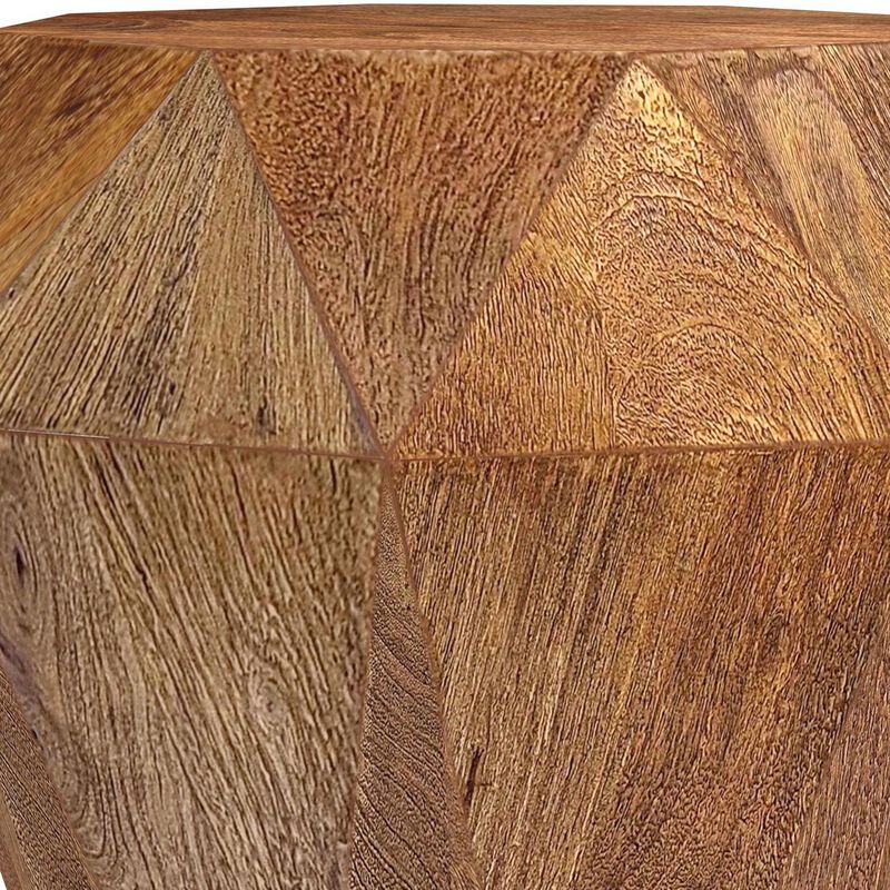 Cinti Accent Side Table, Gemstone Shape, Natural Brown Mango Wood - Benzara