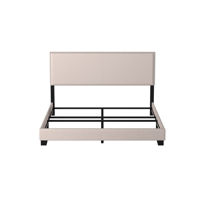 Ivory Upholstered Eastern King Bed-Benzara