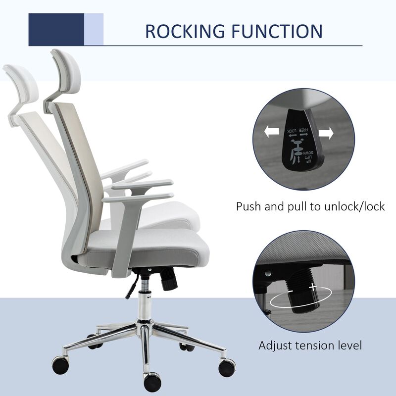 Grey Ergonomic Task Chair: High Back Swivel Office Chair with Lumbar Support