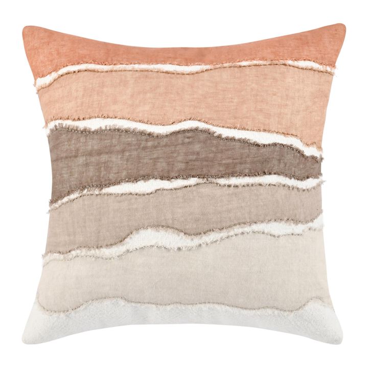 Biki Throw Pillow, 22 Inch Hand Applied Applique Design, Brown White - Benzara