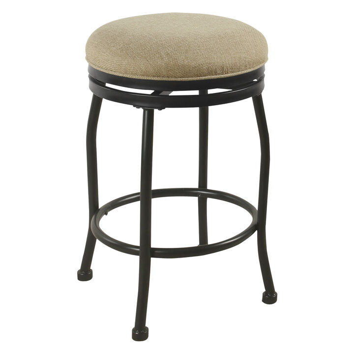 Metal Counter Stool with Swivelling Fabric Padded Seat, Beige and Black - Benzara