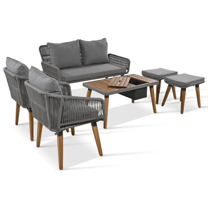 Merax 6-Piece Rope Outdoor Patio Furniture Seating Set