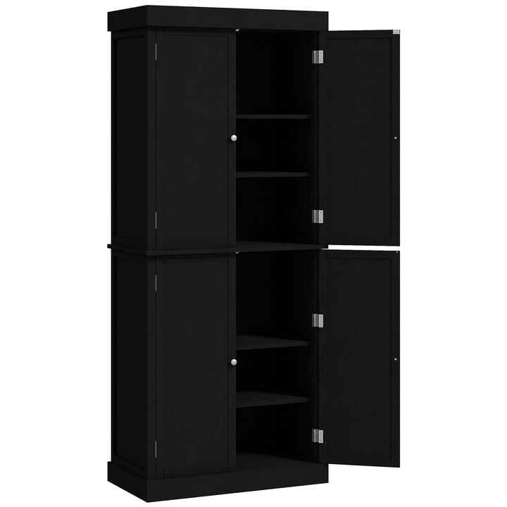 72" Black Freestanding Kitchen Pantry: Doors, Shelves, Food Storage