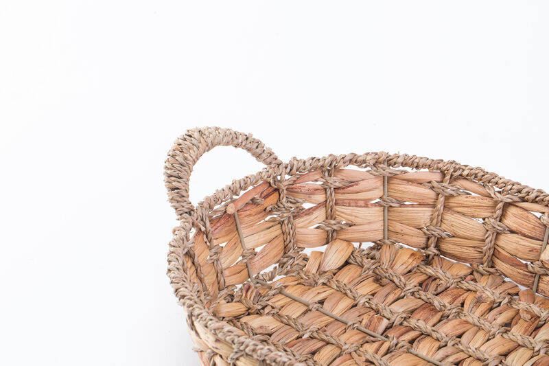Set of 4 Seagrass Fruit Bread Basket Tray with Handles, Medium