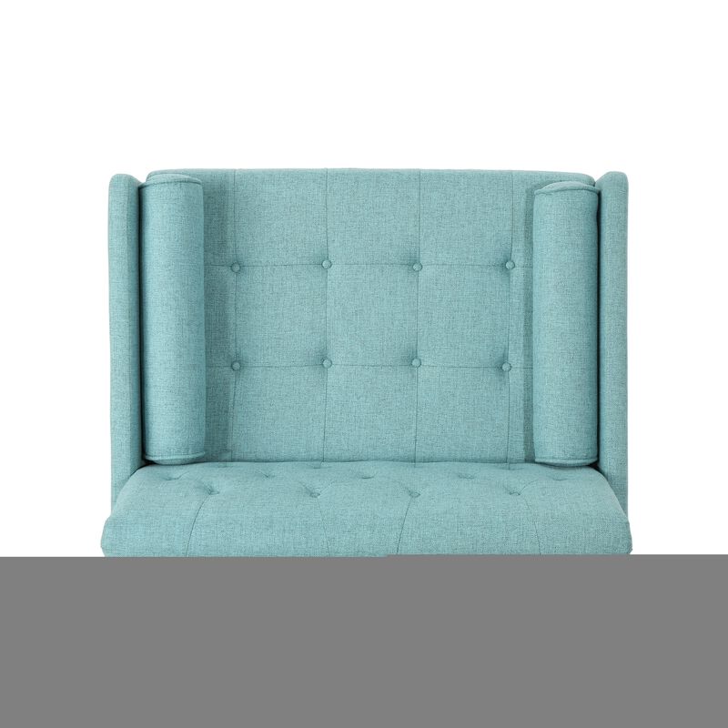 Lita Wide Accent Club Chair, Button Tufted, Light Blue Textured Fabric - Benzara