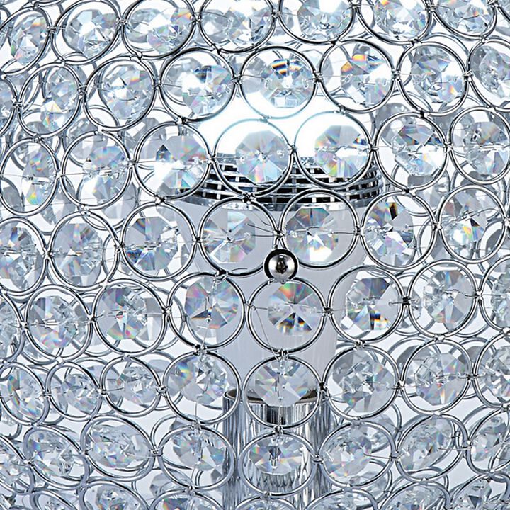 Hazel 13 Inch Table Lamp, Crystal, LED Globe Shade, Metal, Clear Finish - Benzara