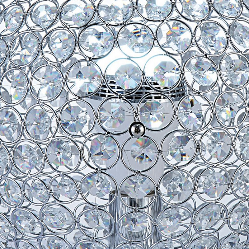 Hazel 13 Inch Table Lamp, Crystal, LED Globe Shade, Metal, Clear Finish - Benzara