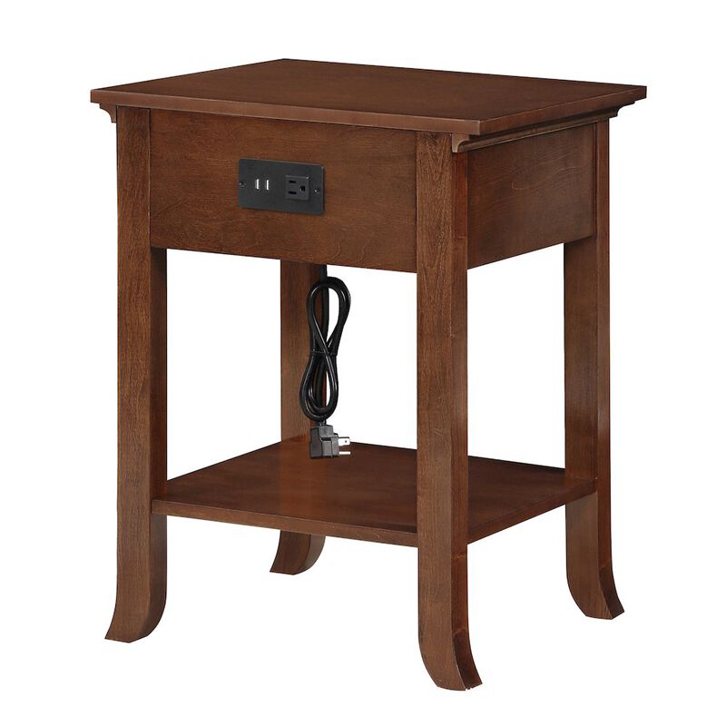 Convenience Concepts 1 Drawer End Table with Charging Station and Pull-Out Shelf