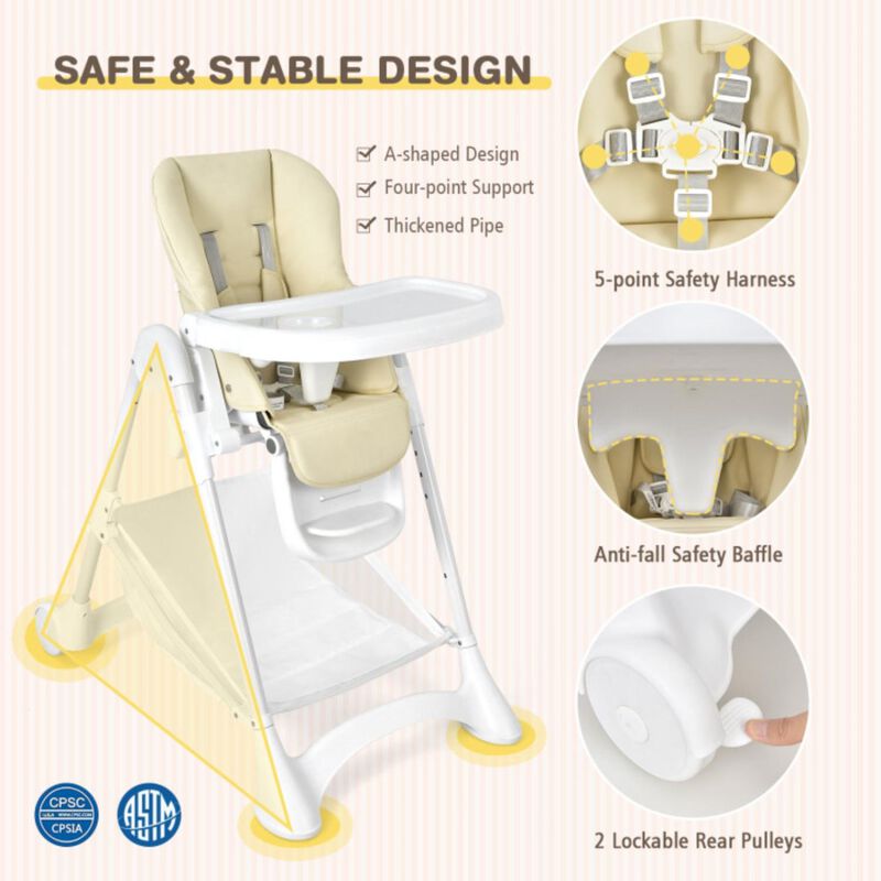 Hivvago Baby Convertible Folding Adjustable High Chair with Wheel Tray Storage Basket