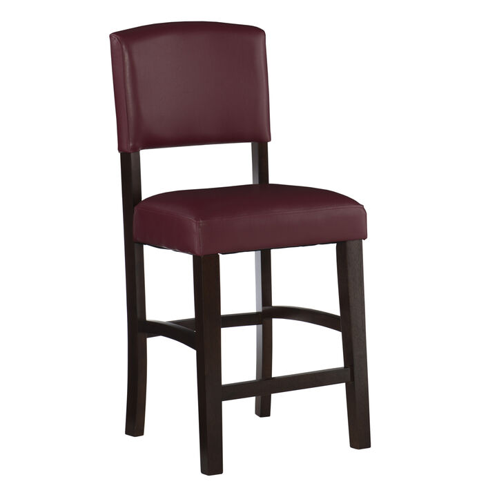 Wooden Counter Stool with Leatherette Seat and Backrest, Black and Red - Benzara