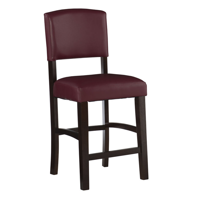 Wooden Counter Stool with Leatherette Seat and Backrest, Black and Red - Benzara