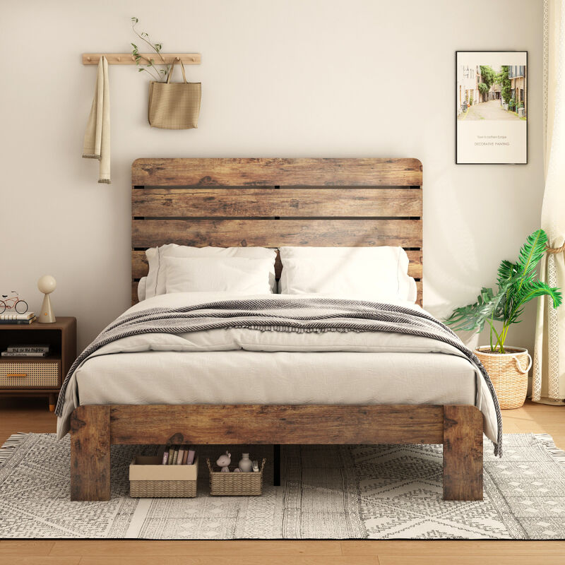 King Size Wood Platform Bed Frame with Storage