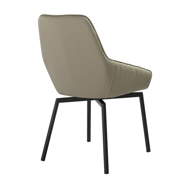 Shin 23 Inch Swivel Dining Chair Set of 2, Curved, Gray Faux Leather, Black - Benzara