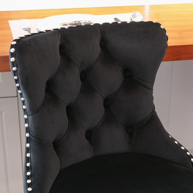 Hivvago Set of 2 Modern Upholstered Tufted Velvet Armless Bar Stools with Chrome Details