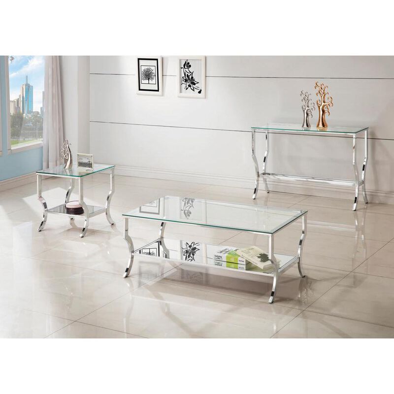 Saide Square End Table with Mirrored Shelf Chrome