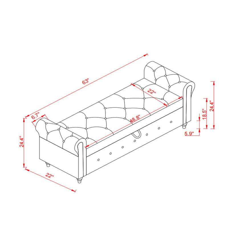 63" Bed Bench Yellow Fabric