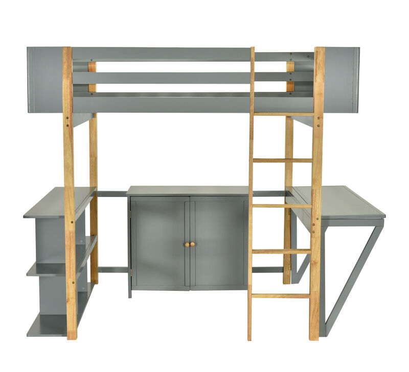 Merax Wood Loft Bed With Built-in Storage Cabinet