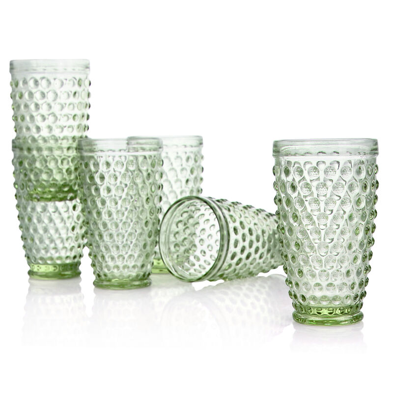 Martha Stewart 6 Piece Hobnail Handmade Glass Tumbler Set in Green